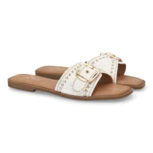 Sandalia pala mujer con hebilla decorativa en Blanco