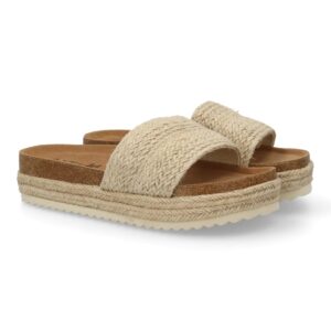 Sandalia plana mujer con tira y suela de yute en Beige