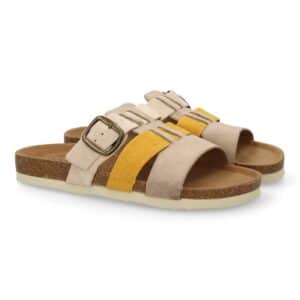 Sandalia Mujer cómoda con tiras y hebilla en Amarillo