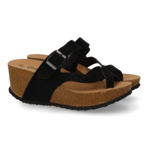 Sandalia Mujer cómoda con cuña y hebilla en Negro