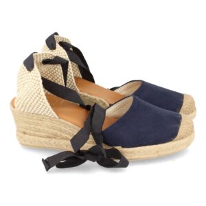 Sandalia de Cuña con Yute y Cordones en Marino