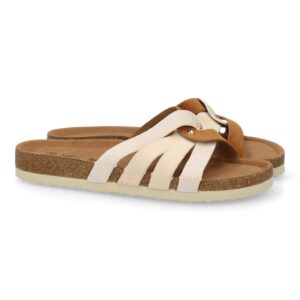 Sandalia plana mujer cómoda, diseño de tiras en Beige