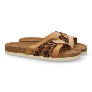 Sandalia plana mujer cómoda, diseño de tiras en Taupe