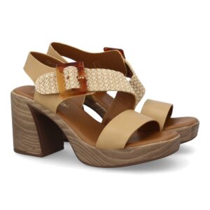 Sandalia tacón mujer elegante comoda en Beige