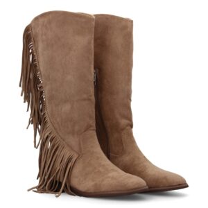 Bota mujer con flecos estilo cowboy en Beige