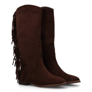 Bota mujer con flecos estilo cowboy en Marrón