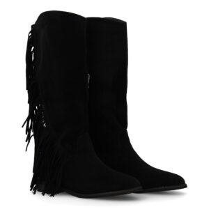 Bota mujer con flecos estilo cowboy en Negro