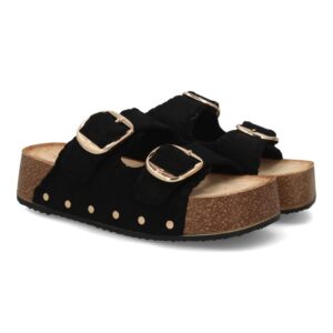 Sandalia bio mujer plataforma hebillas confort en Negro