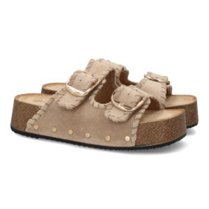 Sandalia bio mujer plataforma hebillas confort en Beige