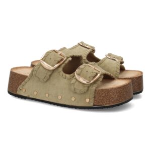 Sandalia bio mujer plataforma hebillas confort en Verde