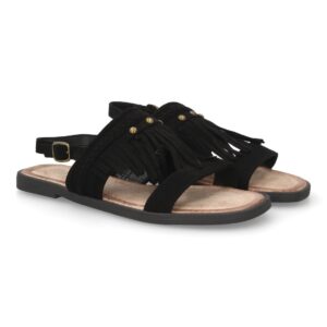 Sandalia boho mujer cómoda verano con flecos en Negro