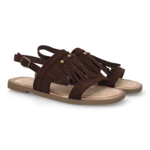 Sandalia boho mujer cómoda verano con flecos en Marrón