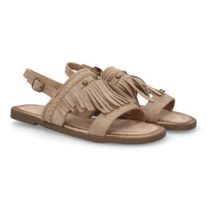 Sandalia boho mujer cómoda verano con flecos en Kaki