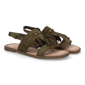 Sandalia boho mujer cómoda verano con flecos en Verde