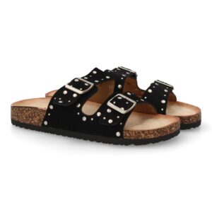 Sandalia bio mujer cómoda con tachuelas en Negro