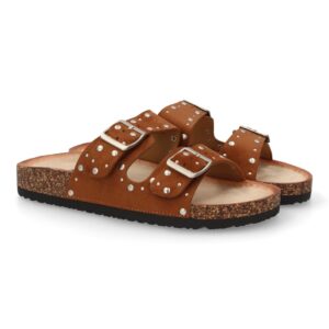 Sandalia bio mujer cómoda con tachuelas en Camel