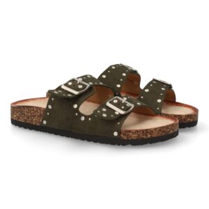 Sandalia bio mujer cómoda con tachuelas en Verde
