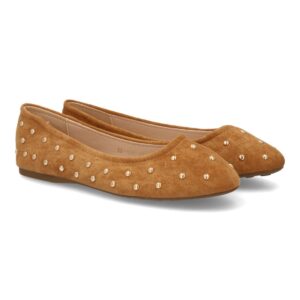 Bailarina plana mujer cómoda con tachuelas en Camel