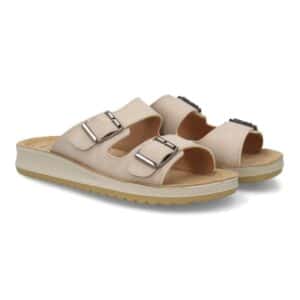 Sandalia anatómica mujer cómoda doble hebilla en Beige