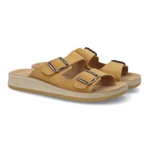 Sandalia anatómica mujer cómoda doble hebilla en Camel
