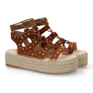 Sandalia plataforma romana mujer elegante en Camel