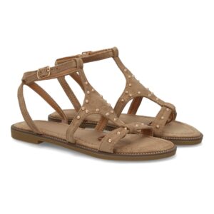 Sandalia plana elegante mujer tachuelas en Kaki