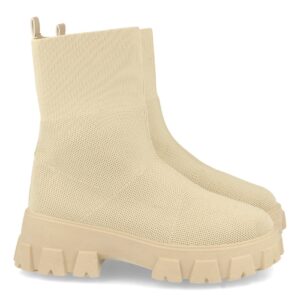 Botín de Plataforma con Material Elástico en Beige