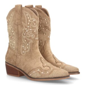Botín cowboy mujer caña media con tachuelas decorativas
