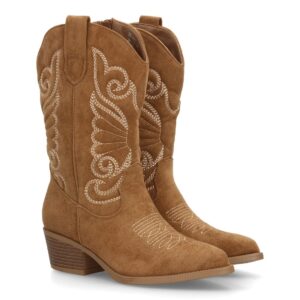Bota cowboy mujer caña alta bordados tacón bajo campero