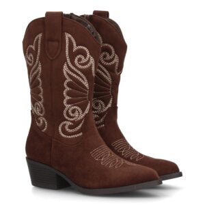 Bota cowboy mujer caña alta bordados tacón bajo campero
