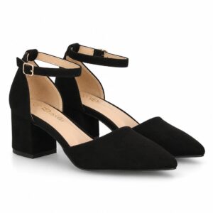 Zapato salón mujer tacón ancho cierre de hebilla punta