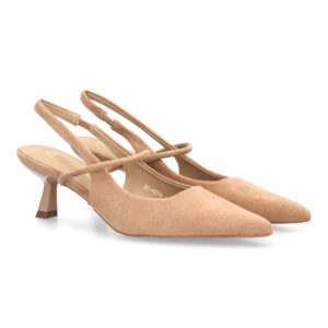 Zapato salón destalonado con tiras en Beige