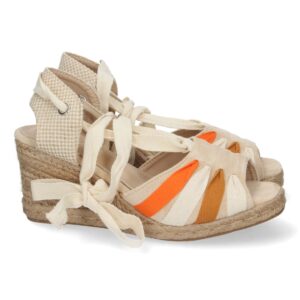 Sandalia de Cuña con Cordones en Beige