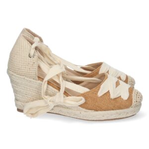 Sandalia de Cuña con Cordones en Camel