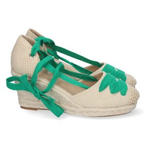 Sandalia de Cuña con Cordones en Verde