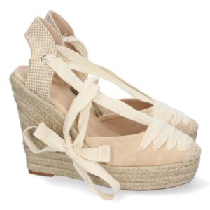 Sandalia de Cuña con Cordones en Beige