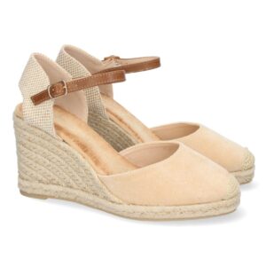 Sandalia de Cuña con Yute y Hebilla en Beige