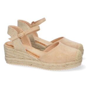 Sandalia de Cuña con Yute y Hebilla en Beige