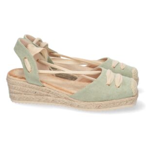 Sandalia de Cuña con Yute y Cordones en Verde