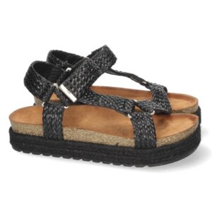 Sandalia con Yute y Cierre de Velcro en Negro