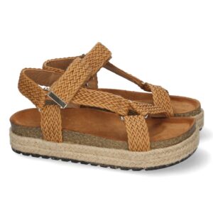Sandalia con Yute y Cierre de Velcro en Kaki