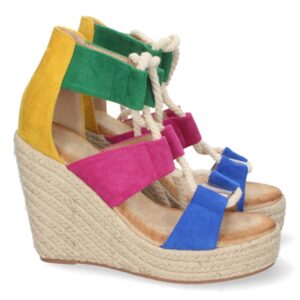 Sandalia de Cuña con Yute y Cordones en Marino