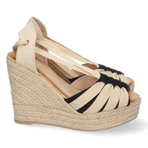 Sandalia de Cuña con Yute y Cordones en Negro