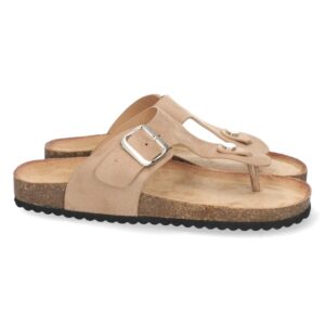 Sandalia Plana de Esclava con Hebilla en Beige