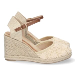 Sandalia de Cuña con Yute y Hebilla en Beige