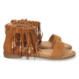 Sandalia Plana de Esclava con Flecos en Camel
