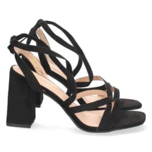 Sandalia de Tacón con Tiras Cruzadas en Negro