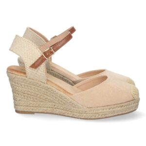 Sandalia de Cuña con Yute y Hebilla en Beige