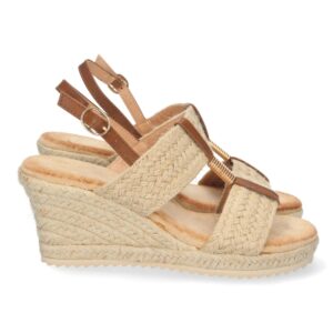 Sandalia de Cuña con Yute y Hebilla en Beige