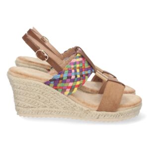 Sandalia de Cuña con Yute y Hebilla en Camel